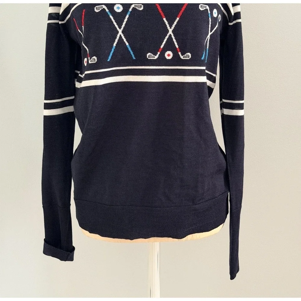 NWT L'Etoile Sport Women's M The Club Merino Wool Sweater Navy Blue Cozy Golf